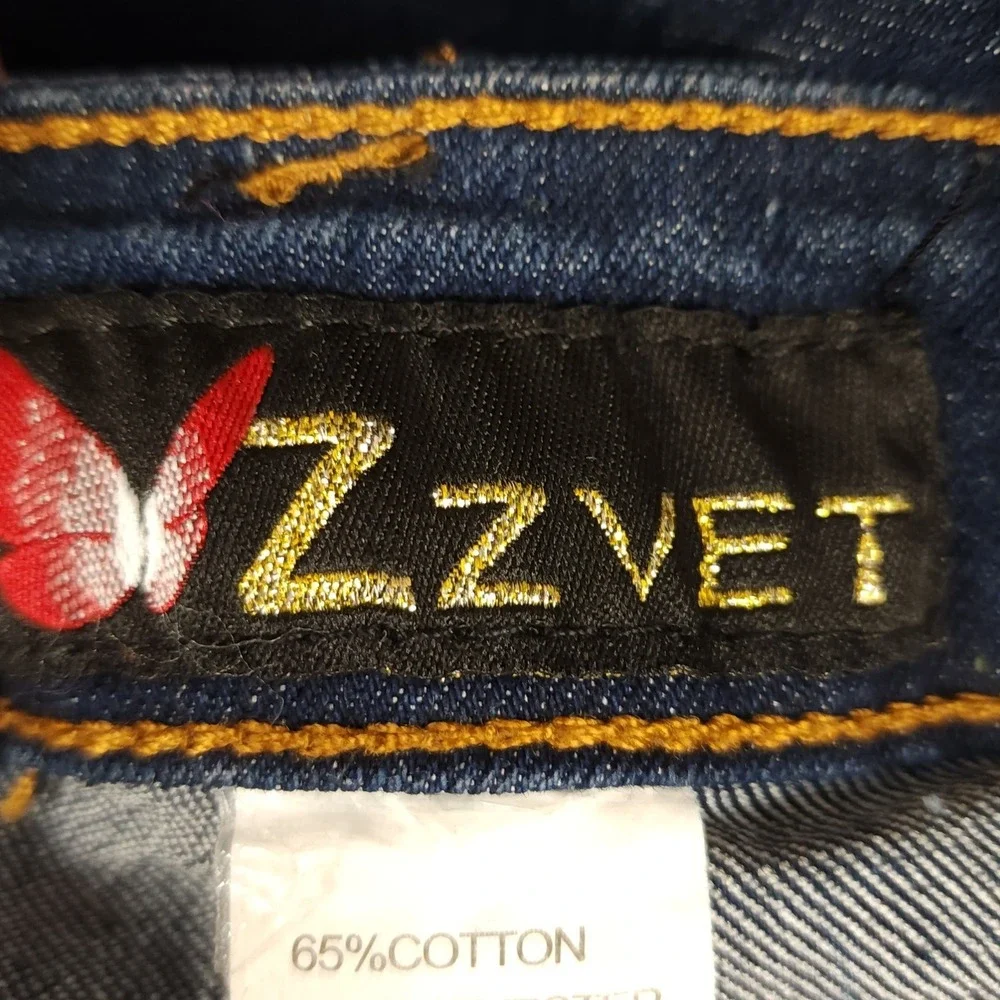 ZZVET Girls Jeans‎ Blue Denim Embroidered Flower Butterfly Accent Size 7 8